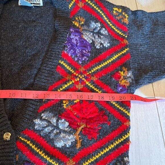 Vintage wool blend oversized knit cardigan plaid floral textured - Picture 11 of 13